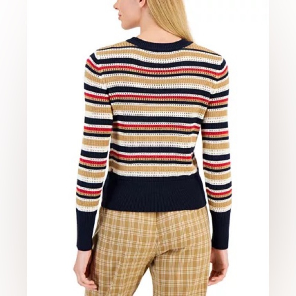 🆕 TOMMY HILFIGER Women's Open-Stitch Striped Long-Sleeve Sweater - Picture 2 of 3